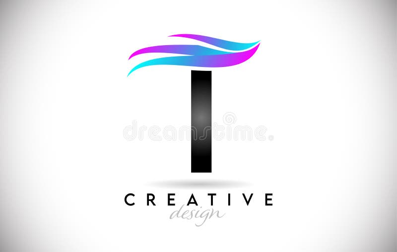 Logo mit kreativen Gradienten-Swoosh. kreativer eleganter Buchstabe t mit farbigem Vektorsymbol stock abbildung