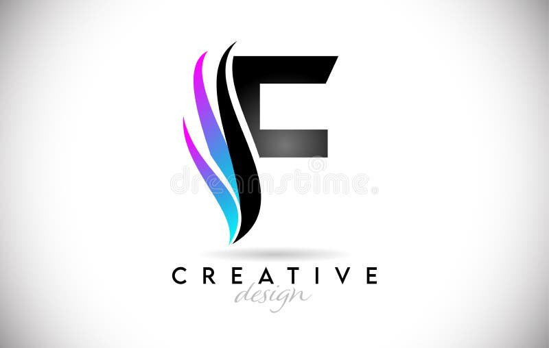 Logo mit kreativen Gradienten-Swooshes. kreative elegante Buchstabe f mit farbigem Vektorsymbol stock abbildung