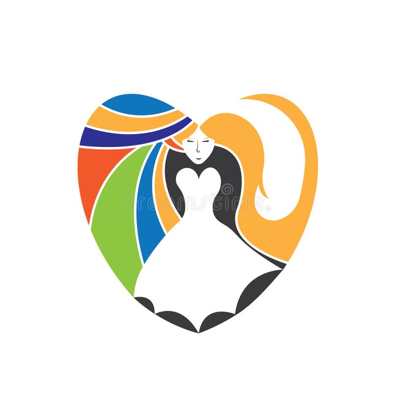 Logo miłości Ilustracja dama konstrukcja wektora kolorów sukienki ilustracja wektor