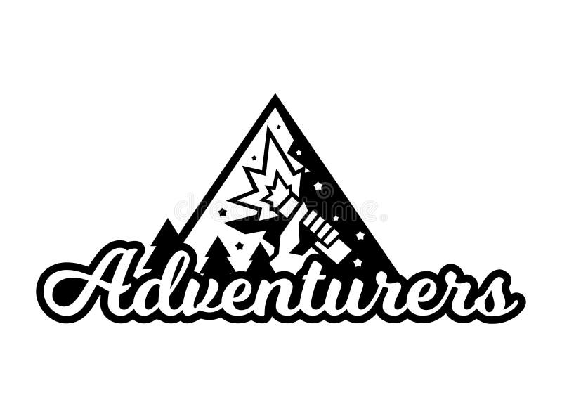 Logo monocromatico, avventura nelle montagne L'illustrazione di vettore illustrazione vettoriale