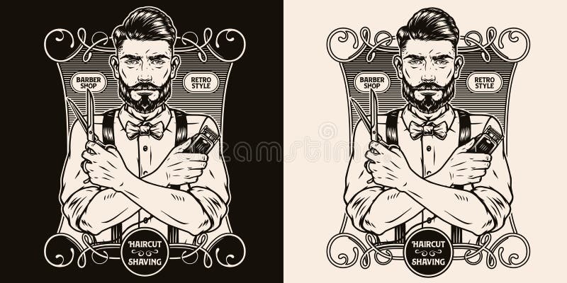 Logo monocromatico barbiere illustrazione vettoriale