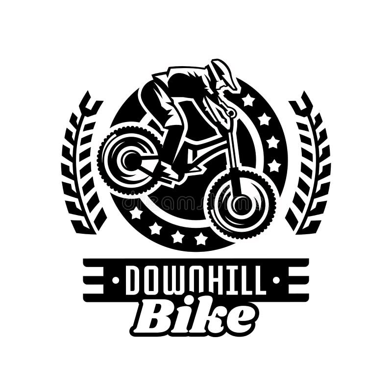 Logo monocromatico, corridore del mountain bike In discesa, freeride, sport estremo Illustrazione di vettore illustrazione vettoriale