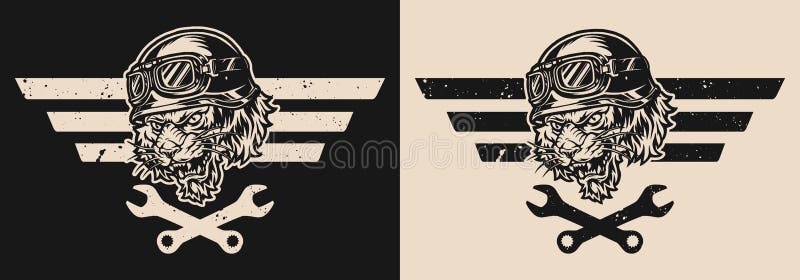 Logo monocromatico dell'officina di riparazione di motocicli illustrazione di stock