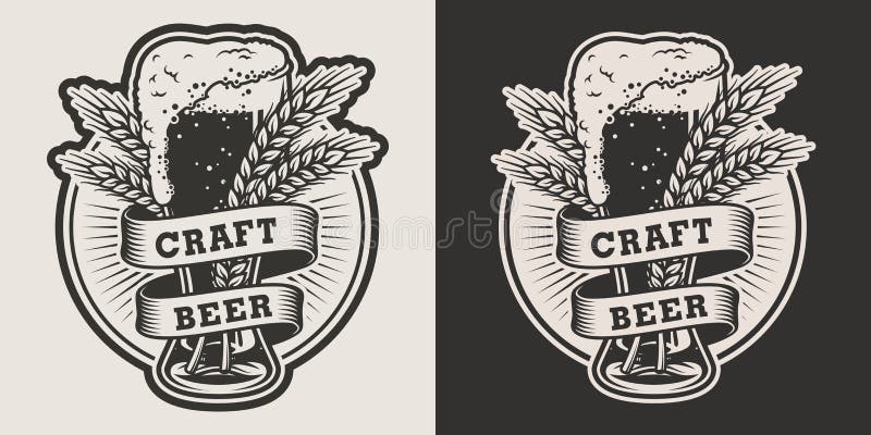 Logo monocromatico della birra d'annata illustrazione vettoriale