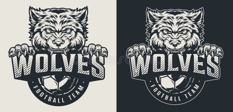 Logo monocromatico della squadra di calcio d'epoca illustrazione di stock