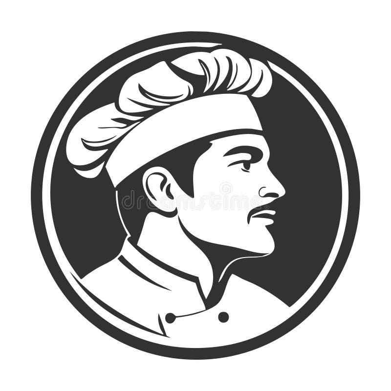 Logo monocromatico di uno chef in un profilo con cappello tradizionale. royalty illustrazione gratis