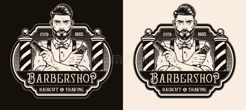 Logo monocromatico di vintage in barbiere royalty illustrazione gratis