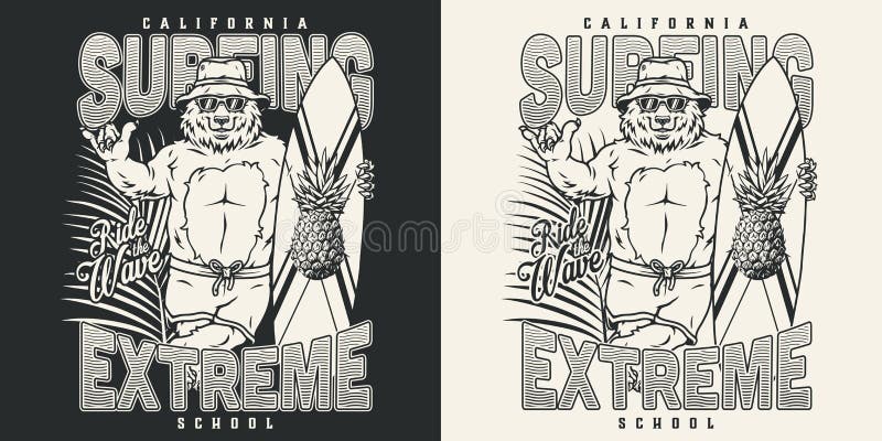 Logo monocromatico di vintage del club di surf illustrazione di stock