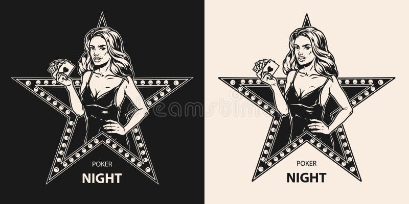 Logo monocromatico di vintage notturno di poker illustrazione vettoriale