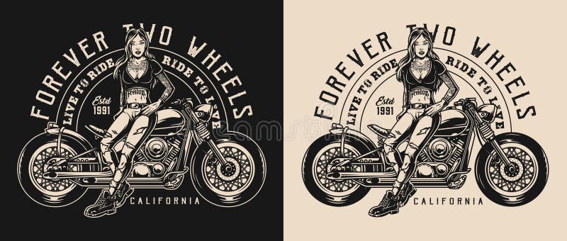Logo monocromatico di vintage per motocicli illustrazione di stock