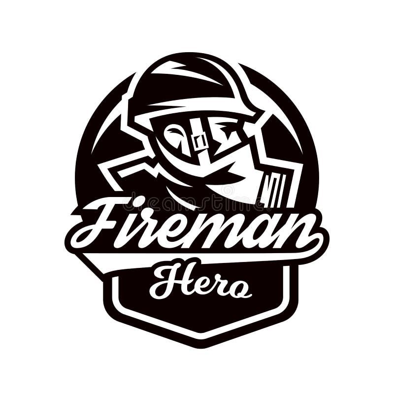 Logo monocromatico, emblema, vigile del fuoco in una maschera antigas illustrazione vettoriale