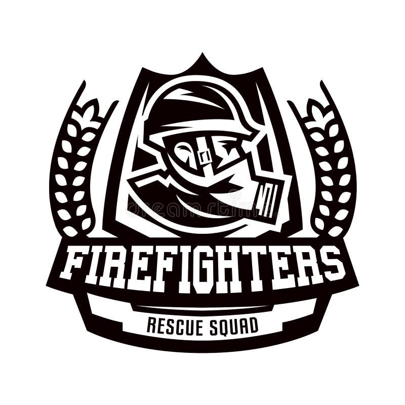 Logo monocromatico, emblema, vigile del fuoco in una maschera antigas royalty illustrazione gratis
