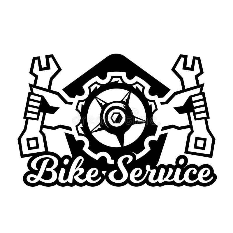 Logo monocromatico, riparazione del mountain bike Illustrazione di vettore royalty illustrazione gratis