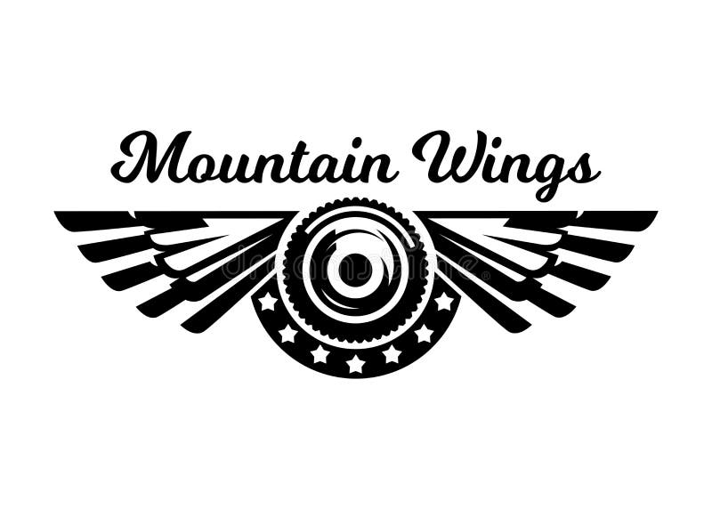 Logo monocromatico, ruota ed ali Ciclismo di montagna, sport estremi Illustrazione di vettore royalty illustrazione gratis
