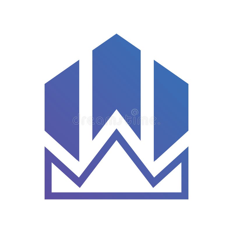 Logo négatif bleu de diagramme de couronne de l'espace de la lettre W illustration de vecteur Logo négatif bleu de diagramme de couronne de l'espace de la lettre W illustration de vecteur