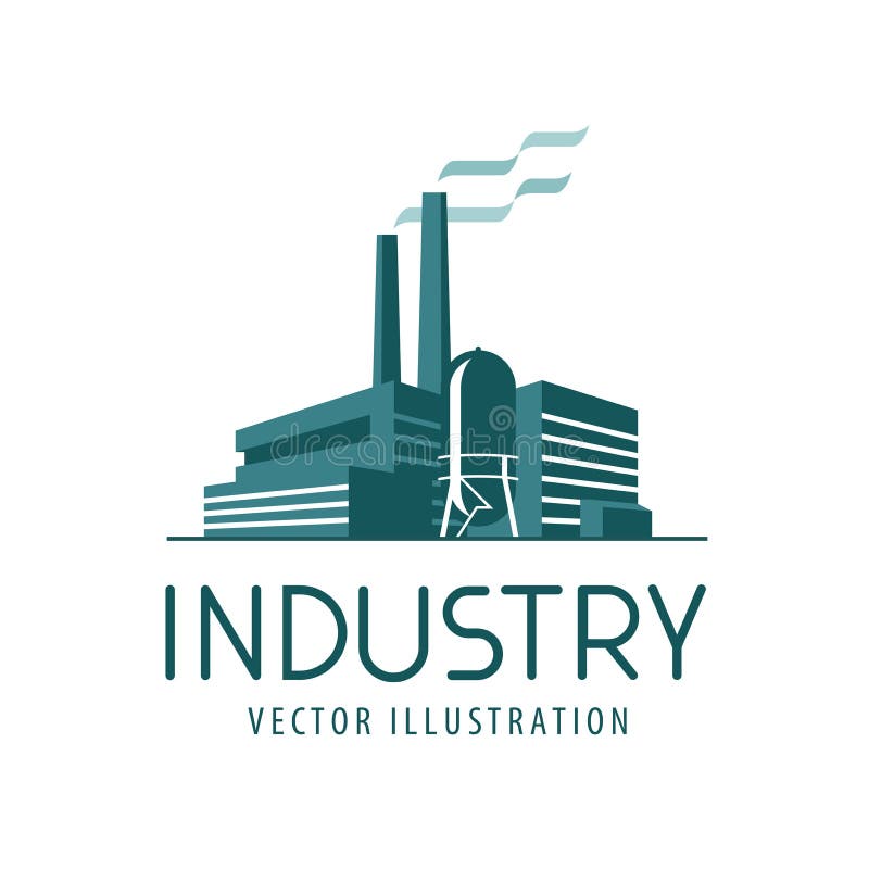 Logo o icona di industria Fabbrica, produzione industriale, etichetta di costruzione Illustrazione di vettore