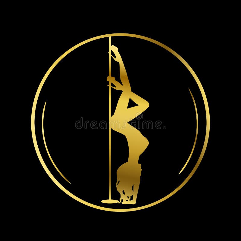Logo oro per club di danza con palo da ballo in studio illustrazione di stock