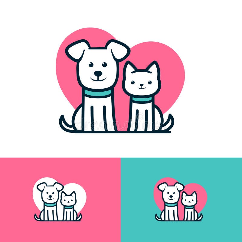 Logo per il cuore di cane e di gatto logo per la linea semplice logo per l'adozione di tema per animali da compagnia vettore veter royalty illustrazione gratis