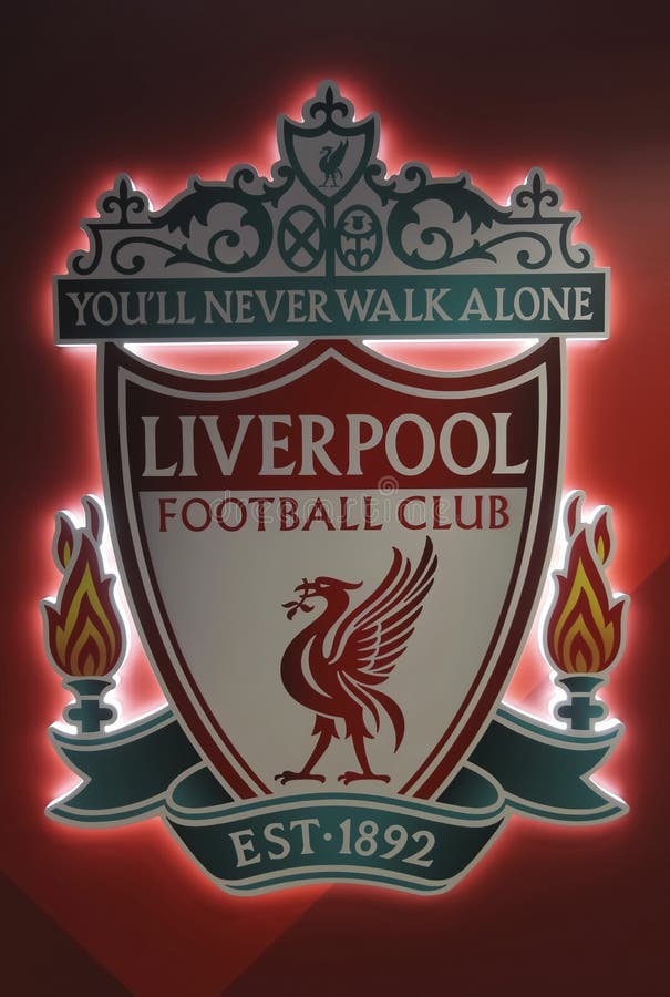 Logo Placard am Anfield-Fußball-Stadion, Liverpool, Merseyside, England, GB, Großbritannien stockfotografie Logo Placard am Anfield-Fußball-Stadion, Liverpool, Merseyside, England, GB, Großbritannien stockfotografie