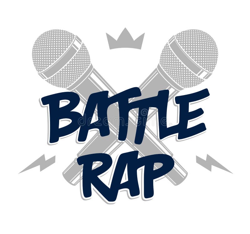 Logo Rap Battle wector lub emblemat z dwoma mikrofonami, mikrofon Hip Hop hot rhymes music mic, festiwal koncertowy lub etykieta ilustracji