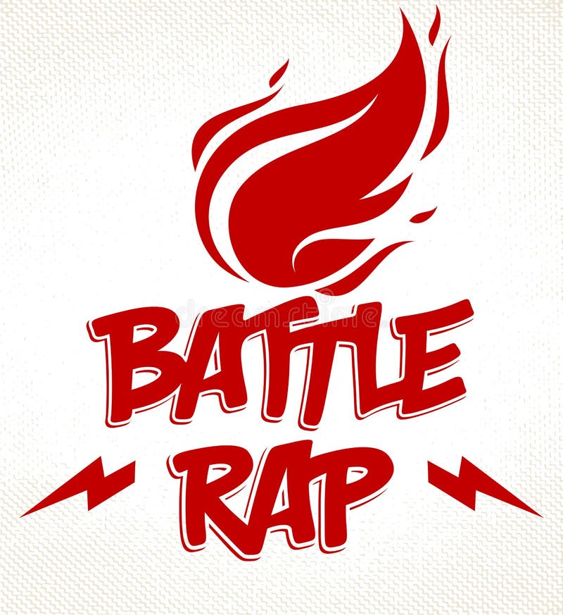 Logo Rap Battle wector lub godło z ogniem ognia i pioruna, hip Hop hot rhymes, festiwal koncertowy lub ilustracja wektor
