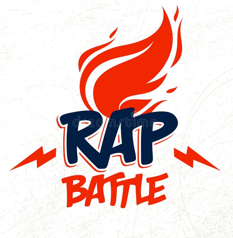 Logo rap bitew lub emblemat z ogniem ognia i piorun hip hop hot rhymes music festival lub ilustracja wektor
