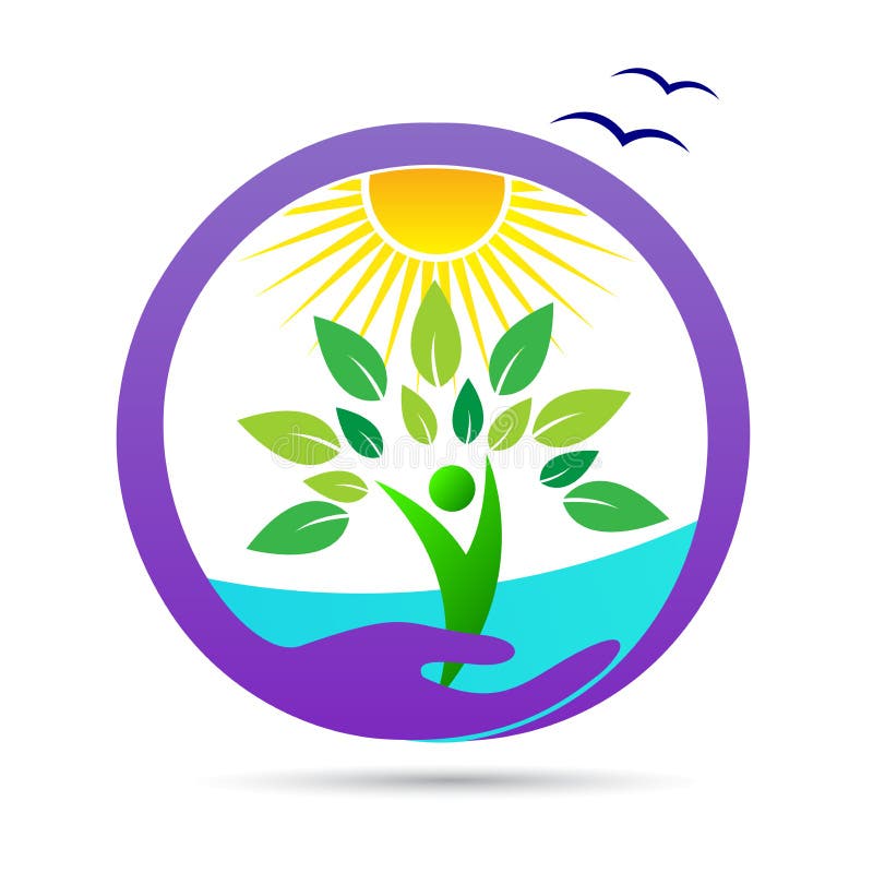 Logo sano di benessere dell'ambiente di agricoltura di risparmi di cura della natura