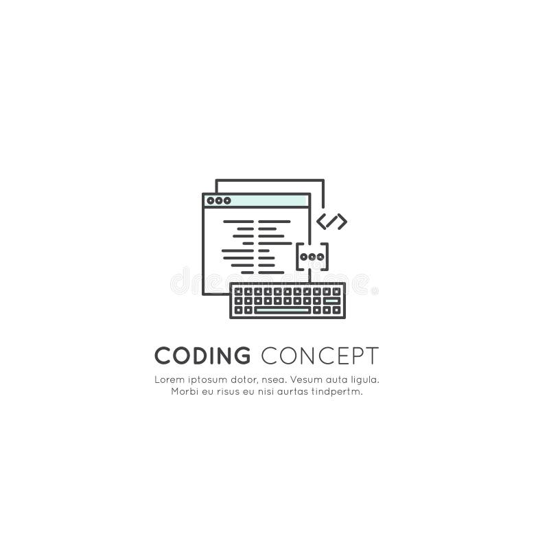 Logo Set of Program Coding App for Mobile and Web, SEO, Optimization, IT Development Process stock illustration Logo Set of Program Coding App for Mobile and Web, SEO, Optimization, IT Development Process stock illustration