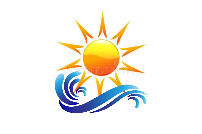 Logo sun and swirly beach waves vector