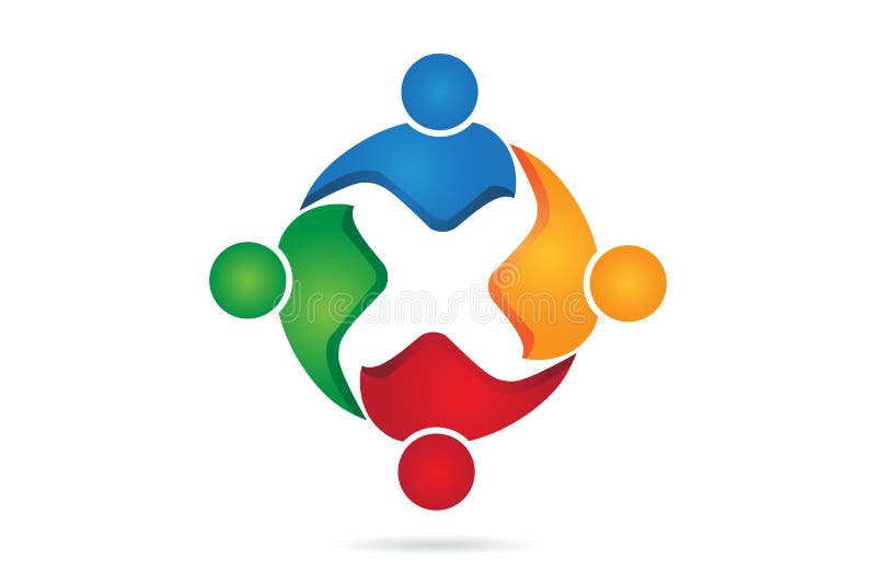 Logo teamwork business people unity partners friendship in a hug vector illustration