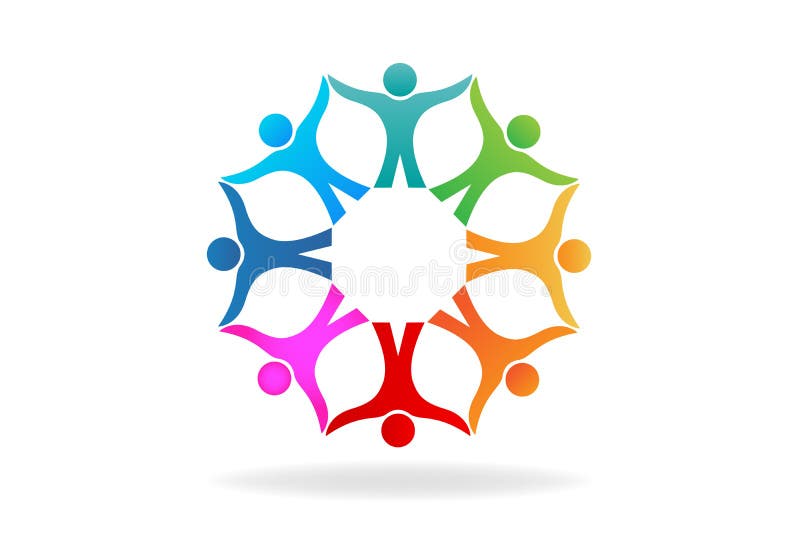 Logo teamwork people holding hands unity friendship community flower shape id card business logos icon vector design