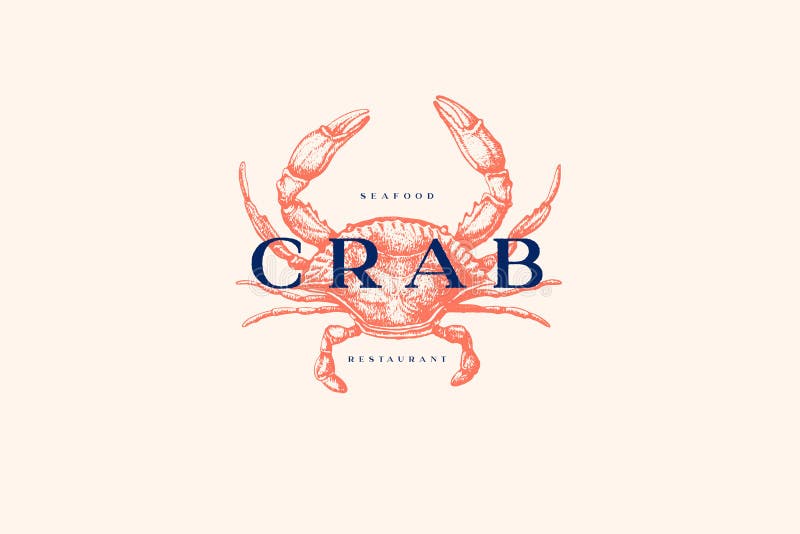 Logo template with an image of a crab drawn by graphic lines on a light background. royalty free illustration Logo template with an image of a crab drawn by graphic lines on a light background. royalty free illustration