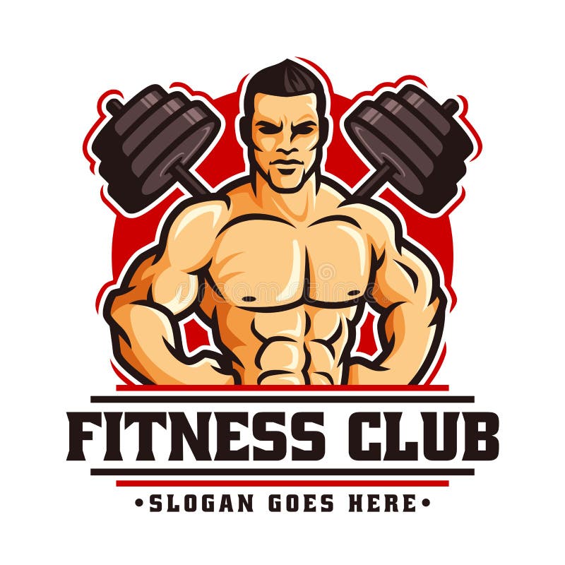 Logo template vector of Bodybuilder gym fitness theme, with muscle man character and barbell stock illustration Logo template vector of Bodybuilder gym fitness theme, with muscle man character and barbell stock illustration