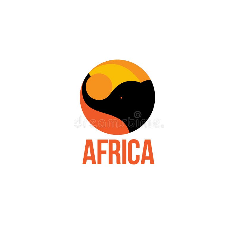 Africa logo. Elephant emblems. Silhouette of an elephant with letters on a circle. stock illustration Africa logo. Elephant emblems. Silhouette of an elephant with letters on a circle. stock illustration