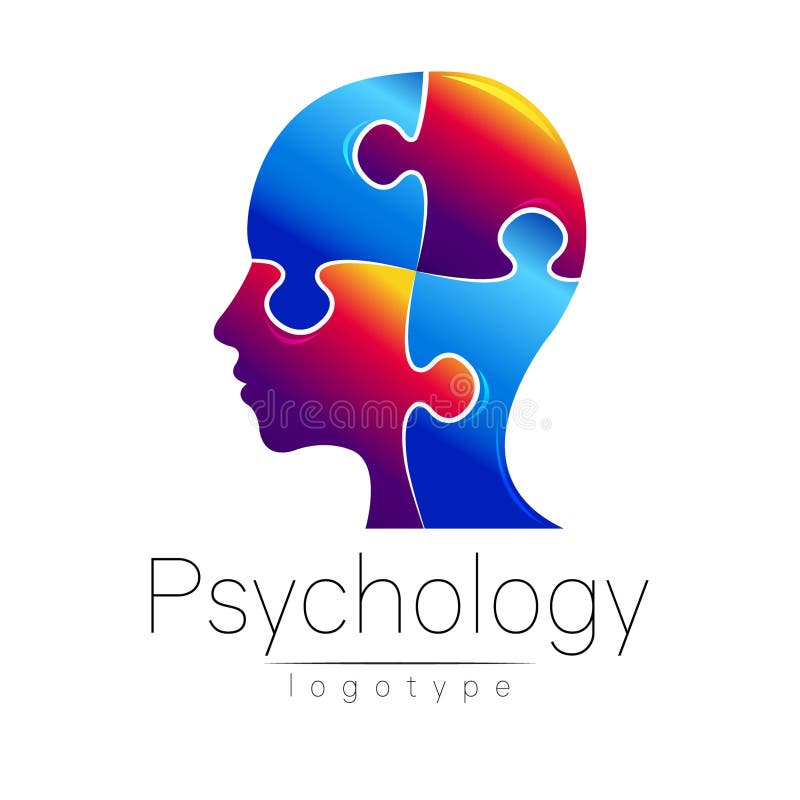 Logo-ul modern al puzzle-ului cu capul al psihologiei. profil uman. stil creativ. sigtip în vector. concept. firmă de brand stock illustration