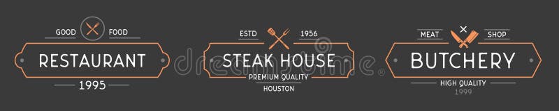 Logo Vintage dla sektora spożywczego Restauracja, Steak House, godło rzeźnicze, logo Znaczniki wektorowe z ramką rocznika ilustracji