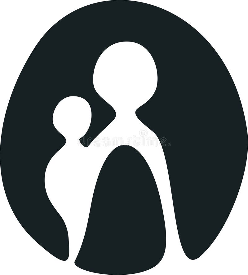 Logoentwurf von Mutter und Kind in Schwarzweiß stock abbildung