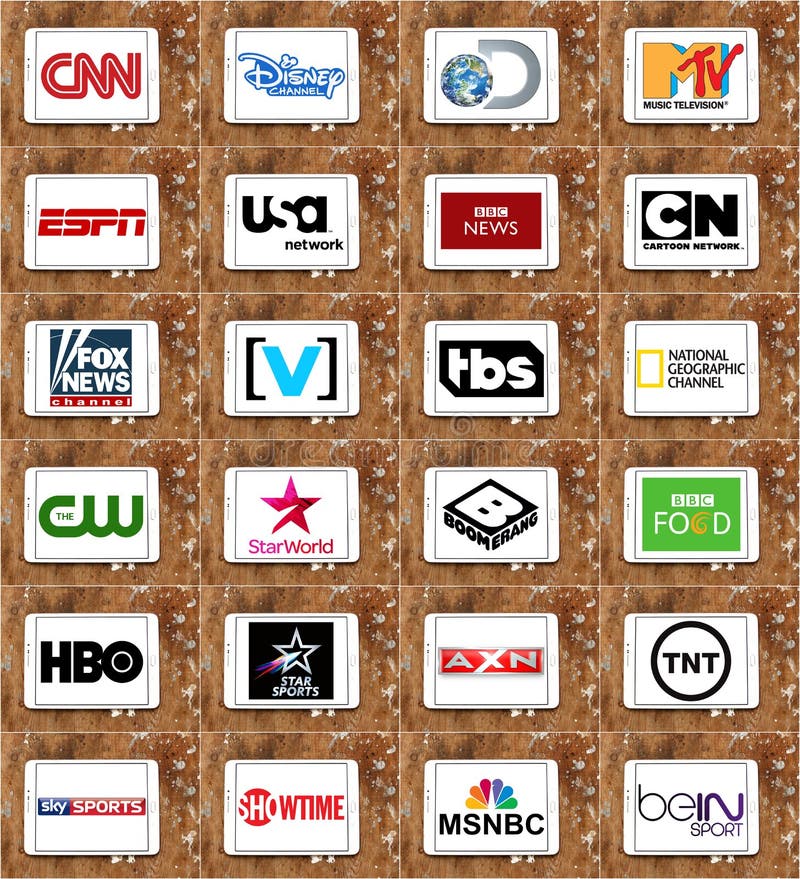Logoer av bästa berömda TV-kanal och nätverk royaltyfri illustrationer Logoer av bästa berömda TV-kanal och nätverk royaltyfri illustrationer