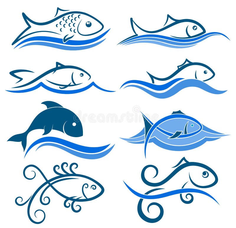 Logoer av fisken med vågen royaltyfri illustrationer Logoer av fisken med vågen royaltyfri illustrationer