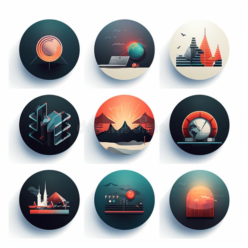 Logoikoner som utformats för webbdesign och andra ändamål vackra, moderna logotyper stock illustrationer