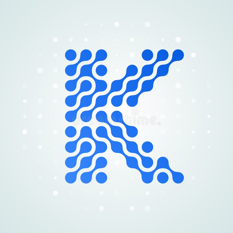 Logomoderne Halbtonikone des Buchstaben K Vector futuristische blaue Punktlinie modisches digitales Design des flachen Zeichens d