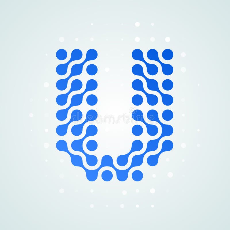 Logomoderne Halbtonikone des Buchstaben U Vector futuristische blaue Punktlinie modisches digitales Design des flachen Zeichens d