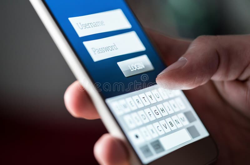 LOGON-Schirm im App oder in der Website im Smartphone Username, Passwort und LOGON zur on-line-Bank mit Telefon