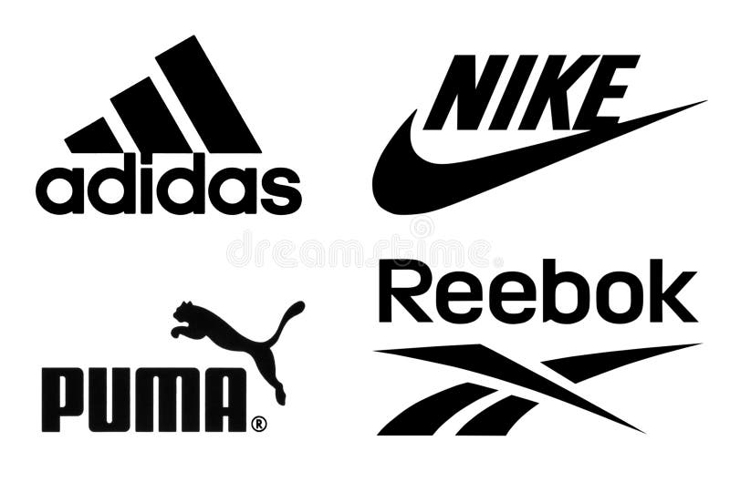 Logos D'Adidas, De Nike, De Puma Et De Reebok Photo stock