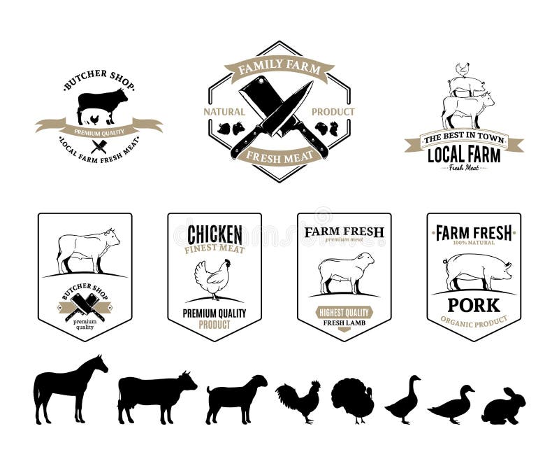 Butchery shop labels, farm animals and design elements for your work. Butchery shop labels, farm animals and design elements for your work.