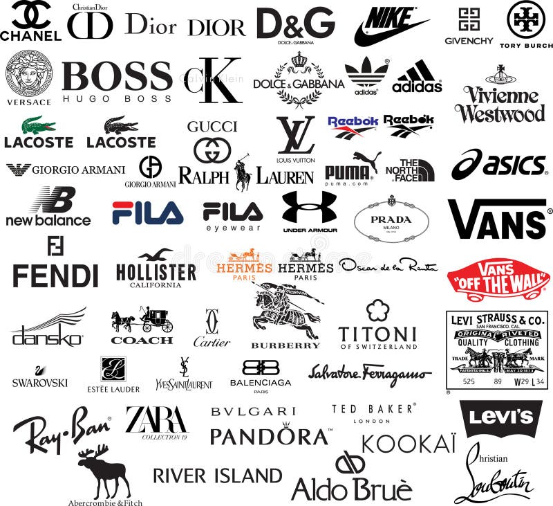 Logos De Marques De Vêtements Haut De Gamme. Ensemble De 50 Logo ...