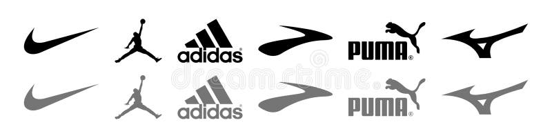 De Nike Jordan Adidas Brooks Puma Mizuno De Equipos Deportivos Y Empresa De Ropa Deportiva. Kyiv Ucrania 31 De Octubre De 20 Foto de archivo editorial - Ilustración de icono, insignias: