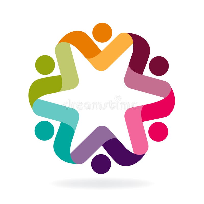 Logoteamwork umfasste Identifikations-Geschäftsmarken-Logovektor der bunten Ikone der Leute grafischen vektor abbildung