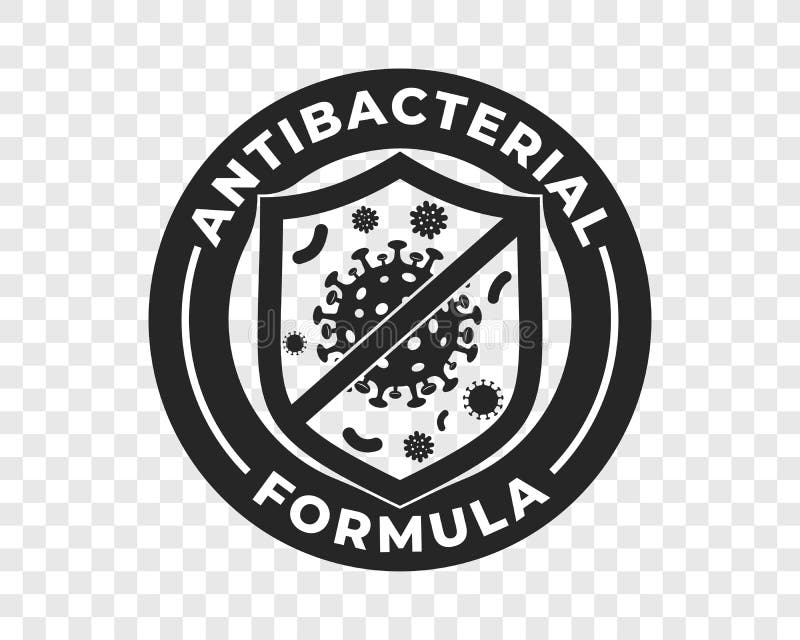 Logotipo anticorpale di un'icona del gel a mano dello scudo vettoriale e del logotipo del virus della formula antisettica della fo