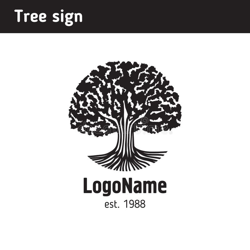 Logotipo bajo la forma de árbol viejo con las raíces stock de ilustración Logotipo bajo la forma de árbol viejo con las raíces stock de ilustración